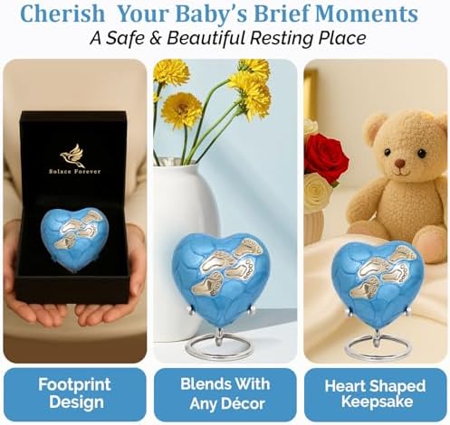 Baby Urns for Ashes Boy Girl - Heart Shaped Mini Urn with Stand