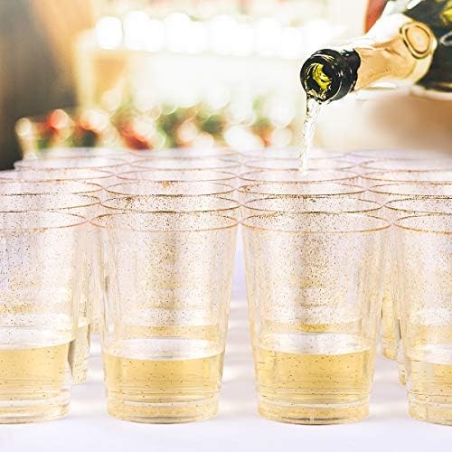 JOLLY CHEF 100 Pack 14 oz Gold Glitter Plastic Cups
