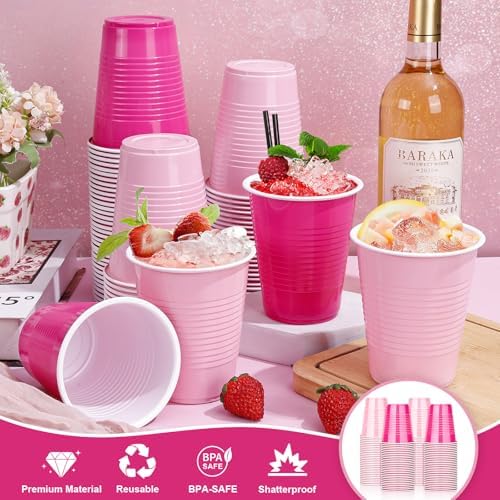 KesaPlan 100PCS 18 oz Plastic Cups Pink Party Disposable