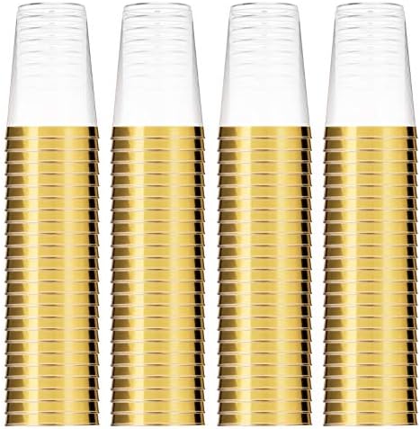 Munfix Gold Plastic Cups 12 Oz Clear Tumblers