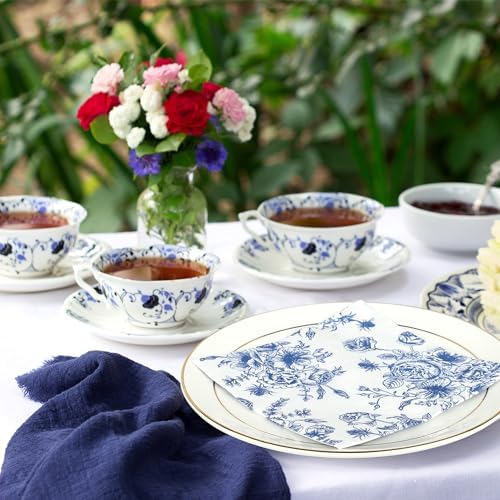 50PCS Blue Floral Cocktail Napkins 3-Ply Disposable
