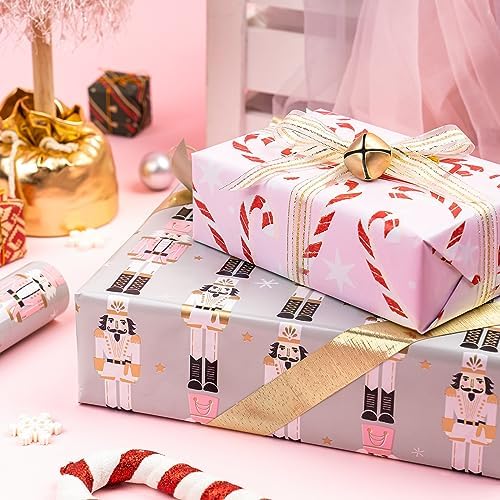 WRAPAHOLIC Reversible Christmas Wrapping Paper - 17x33ft Mini Roll