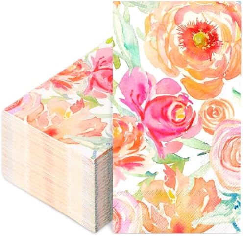 50Pcs Floral Guest Napkins Watercolor Patterned Disposable