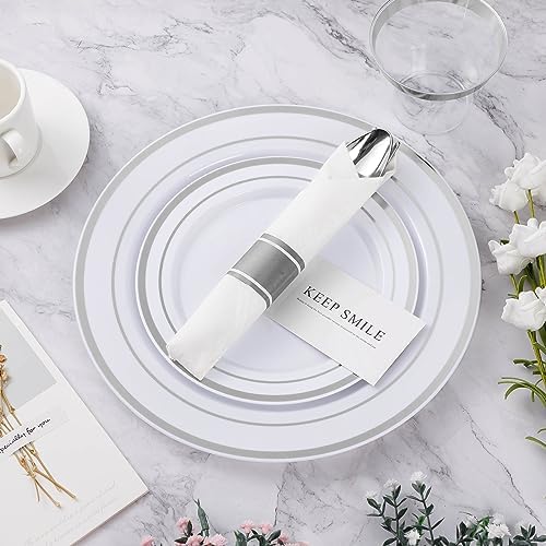 350PCS Silver Plastic Dinnerware Set for 50 Guests