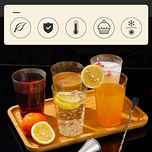 N9R 100PCS 12oz Gold Glitter Plastic Cups for Parties