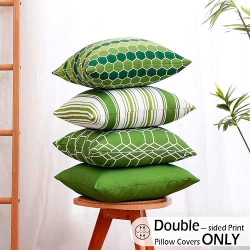 CARRIE HOME Waterproof 18x18 Green Pillow Covers Set of 4
