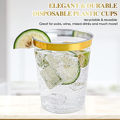 FOCUSLINE 10 oz Gold Rimmed Plastic Cups 100 Count
