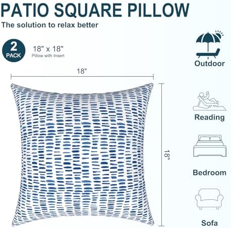 Pack of 2 Waterproof Patio Pillows with Inserts Pebble Blue 18x18 In