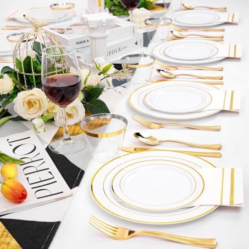 GATHER 700PCS Gold Plastic Plates for 100 Guests