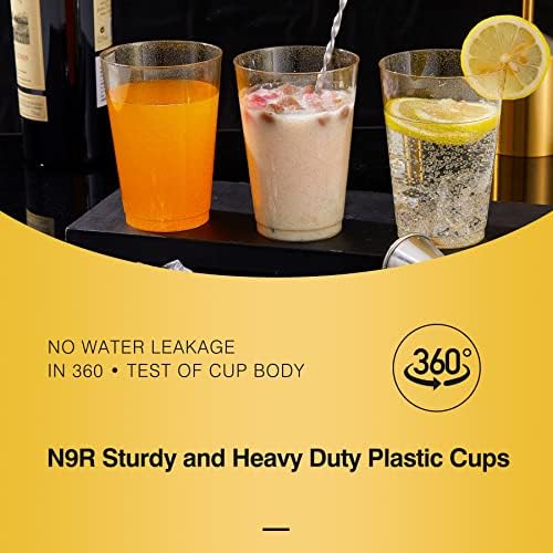N9R 100PCS 12oz Gold Glitter Plastic Cups for Parties