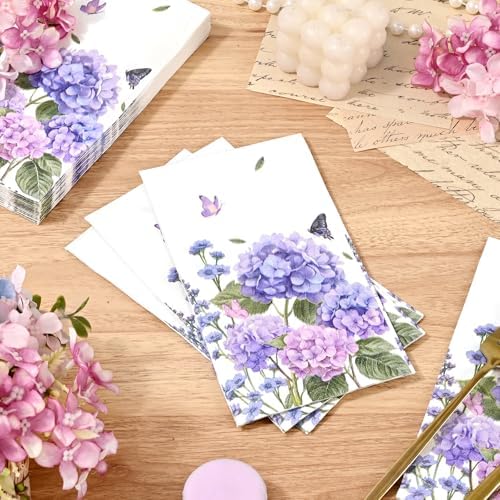 Homlouue 100PCS Floral Hydrangea Napkins