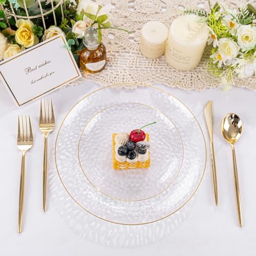 Rubtlamp 100Pcs Clear Gold Plastic Plates Set