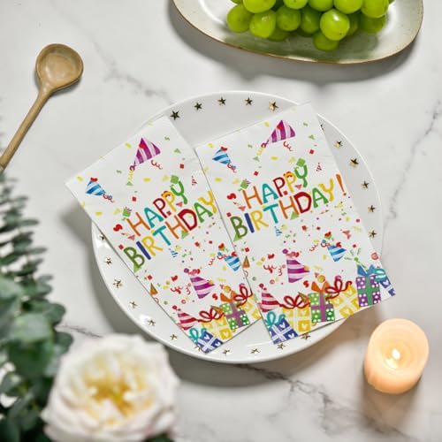 Horaldaily 100 Birthday Disposable Paper Napkins with Balloon Design