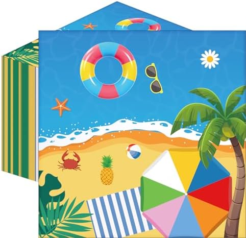 50 Count Summer Beach Paper Napkins with Tropical Design