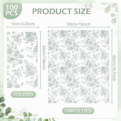 100 Floral Guest Napkins Sage Green and White Toile