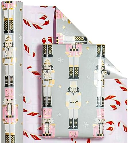 WRAPAHOLIC Reversible Christmas Wrapping Paper - 17x33ft Mini Roll