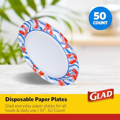 Glad Round Disposable Paper Plates 10 Inch 50 Count