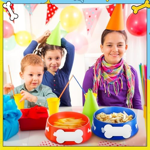 12 Piece Dog Paw Plastic Bowls Birthday Party Supplies Blue Yellow Red