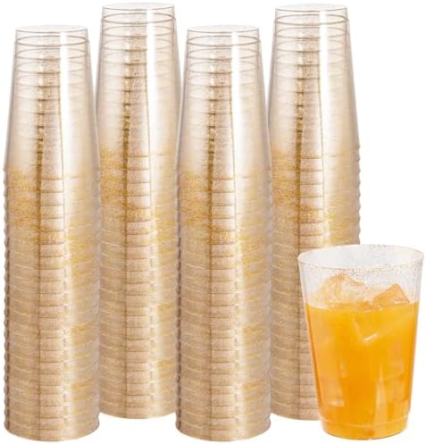 100 Pack Gold Glitter 12 Oz Party Cups for Events