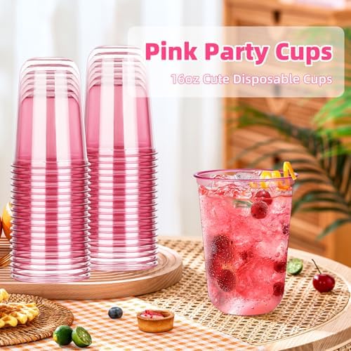 KesaPlan 50 Pcs Pink Plastic Cups 16oz