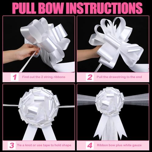 Dingion 30pcs White Wedding Pew Bows with Tulle
