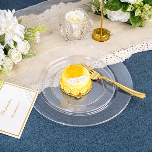 FLOWERCAT 200PCS Clear Plastic Plates for Parties