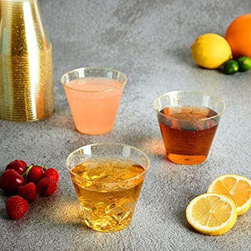 FOCUSLINE 9 oz Gold Glitter Plastic Cups 100 Count