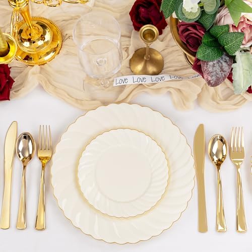 YOUBET 125PCS Scalloped Plastic Plates Set