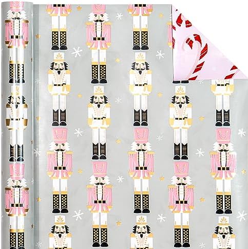 WRAPAHOLIC Reversible Christmas Wrapping Paper - 17x33ft Mini Roll