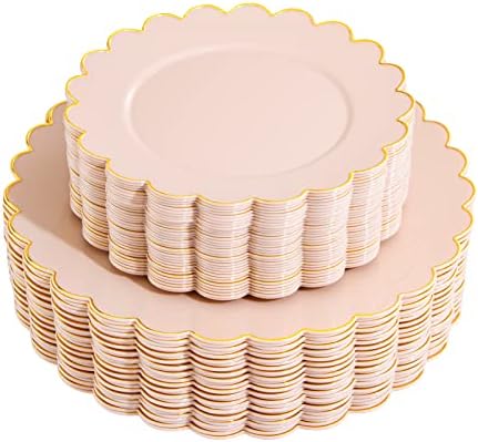 LIYH 60 Pcs Pink Gold Plastic Plate Set