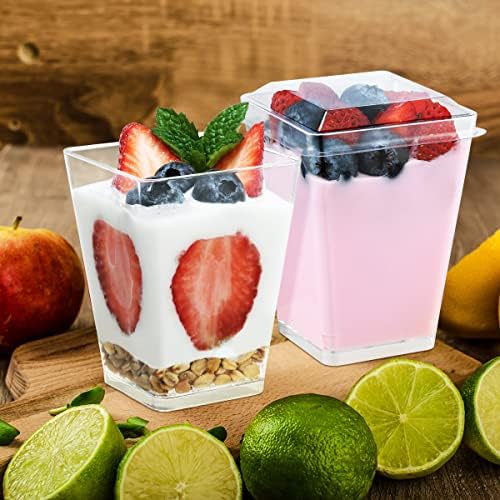 SHOPDAY 5 oz Plastic Dessert Cups 50 Pack with Spoons