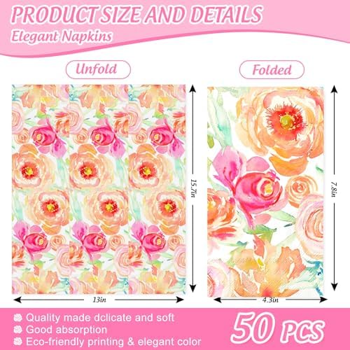 50Pcs Floral Guest Napkins Watercolor Patterned Disposable