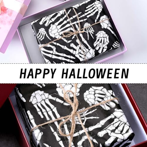 100 Sheets Halloween Tissue Paper 20x14 Inches Skeleton Design