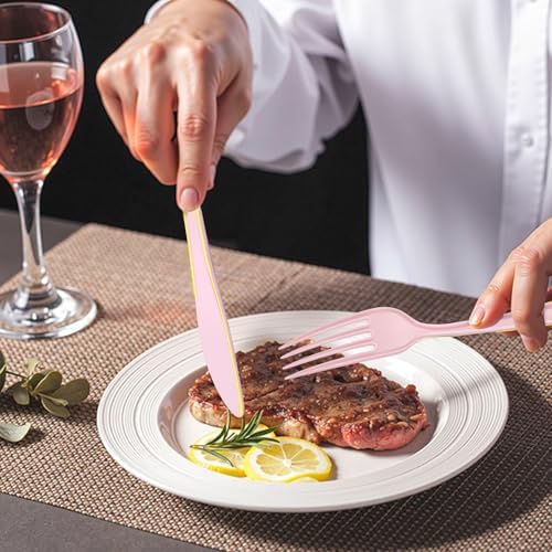 180 Piece Pink Plastic Silverware Set with Gold