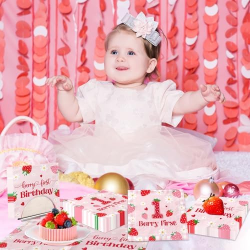 48pcs Strawberry First Birthday Napkins for Girls