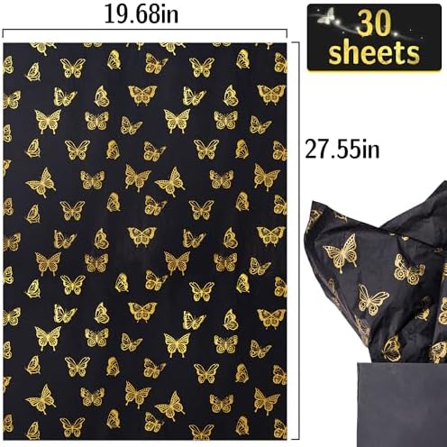 MR FIVE Black Gold Butterfly Tissue Paper Bulk 30 Sheets