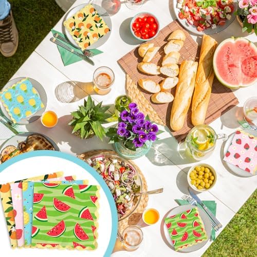 100Pcs Fruit Foil Scalloped Napkins with 4 Designs for Parties