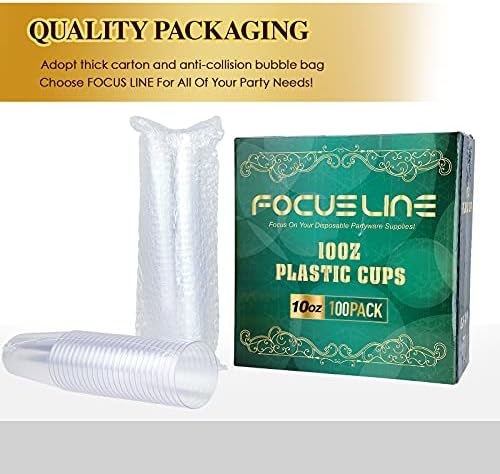 FOCUSLINE 10 Oz Clear Plastic Cups 100 Count