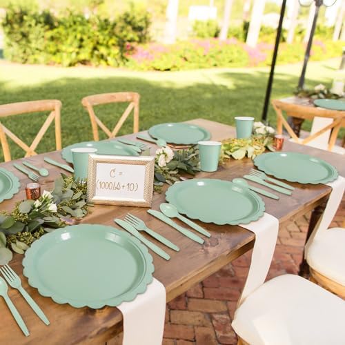 175 Pcs Sage Green Paper Plates and Napkins Set