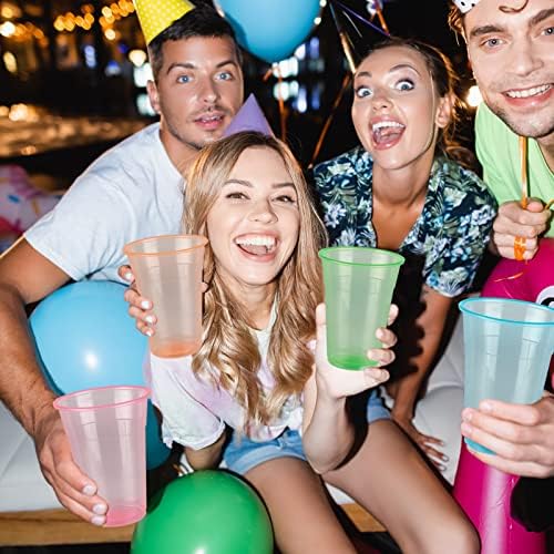 Lilymicky 100 Pack 16 oz Neon Plastic Cups for Parties