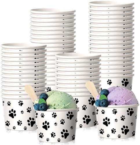 Patelai 50 Count 8 oz Paw Print Ice Cream Cups Disposable Dog Bowls