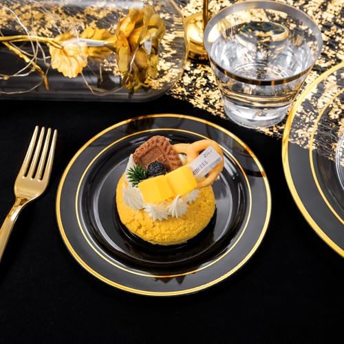 WELLIFE 600 Piece Gold Trim Plastic Dinnerware Set for Party