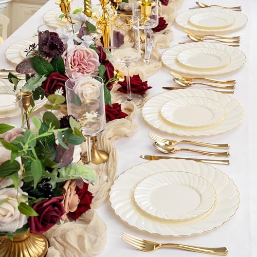 YOUBET 125PCS Scalloped Plastic Plates Set