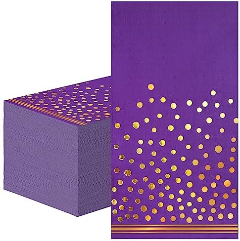 100 Pcs Purple Gold Dot Disposable Napkins for Parties