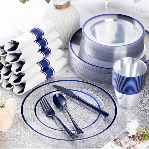 Goodluck 350 Piece Dark Blue Plastic Dinnerware Set for 50 Guests