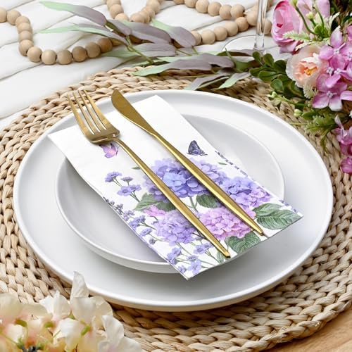 Homlouue 100PCS Floral Hydrangea Napkins