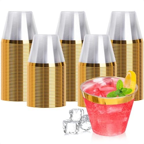 Goodluck 200PCS 9oz Gold Plastic Cups for Parties