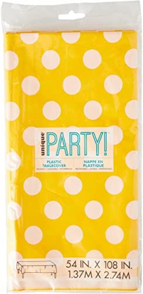Yellow Polka Dot Plastic Tablecloth 108x54