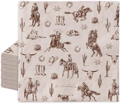 Western Cowboy Brown Paper Napkins 50Pcs Set