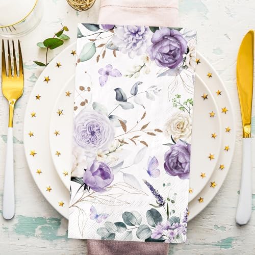 100Pcs Watercolor Purple Flower Butterfly Napkins